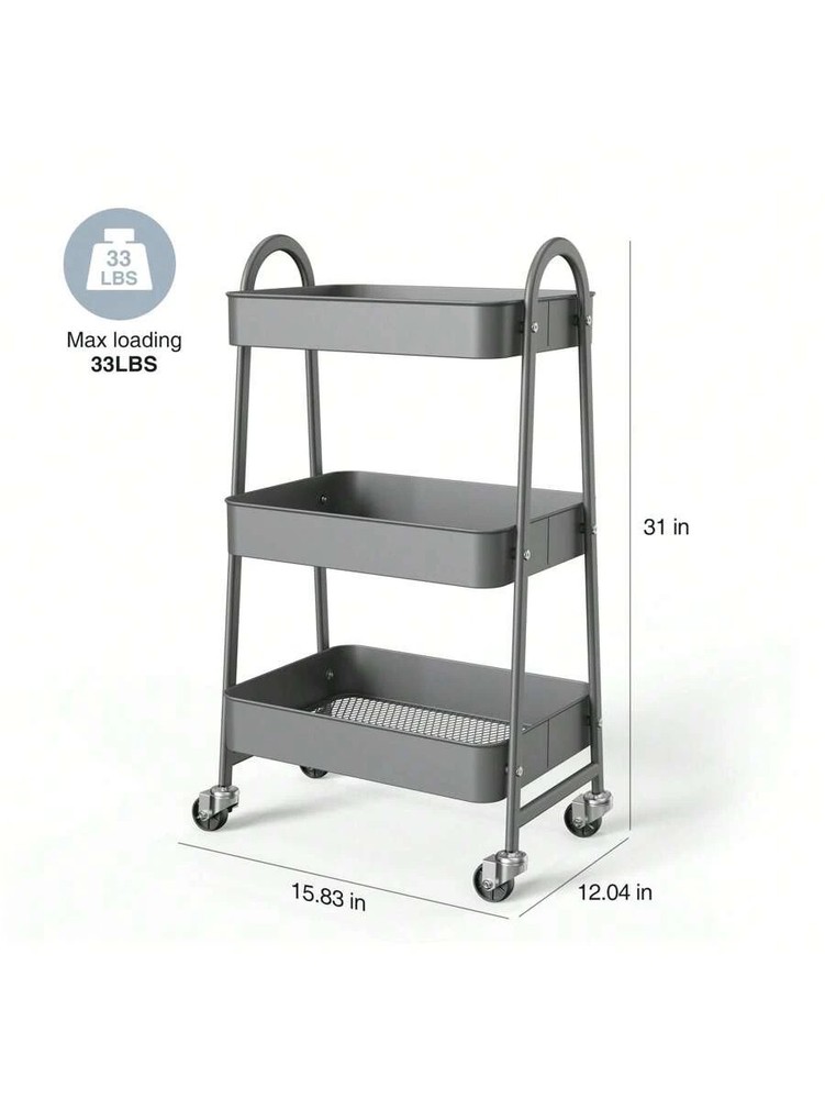 3 Tier Small Rolling Cart, Metal Utility Storage Organizer Kitchen