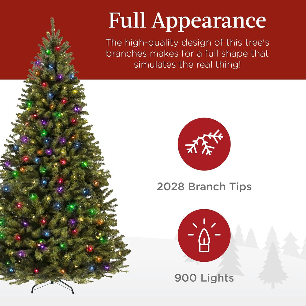 9Ft Prelit Artificial Christmas Tree with Multicolor LED Lights - Easy Setup