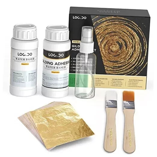 Gilding Adhesive 200ml Set, Water Based Adhesive and Protective Gold Leaf Kit