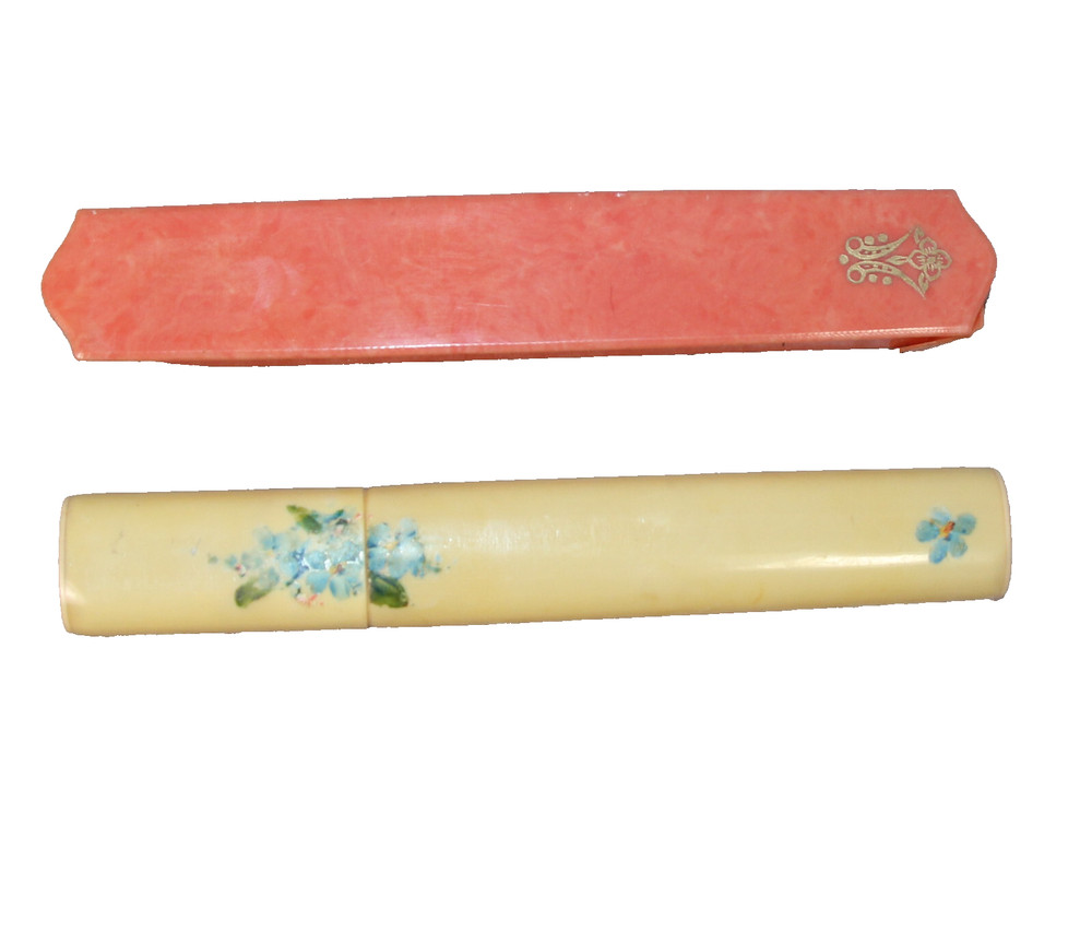2 Antique Celluloid Toothbrush Holders Dentist Dentistry
