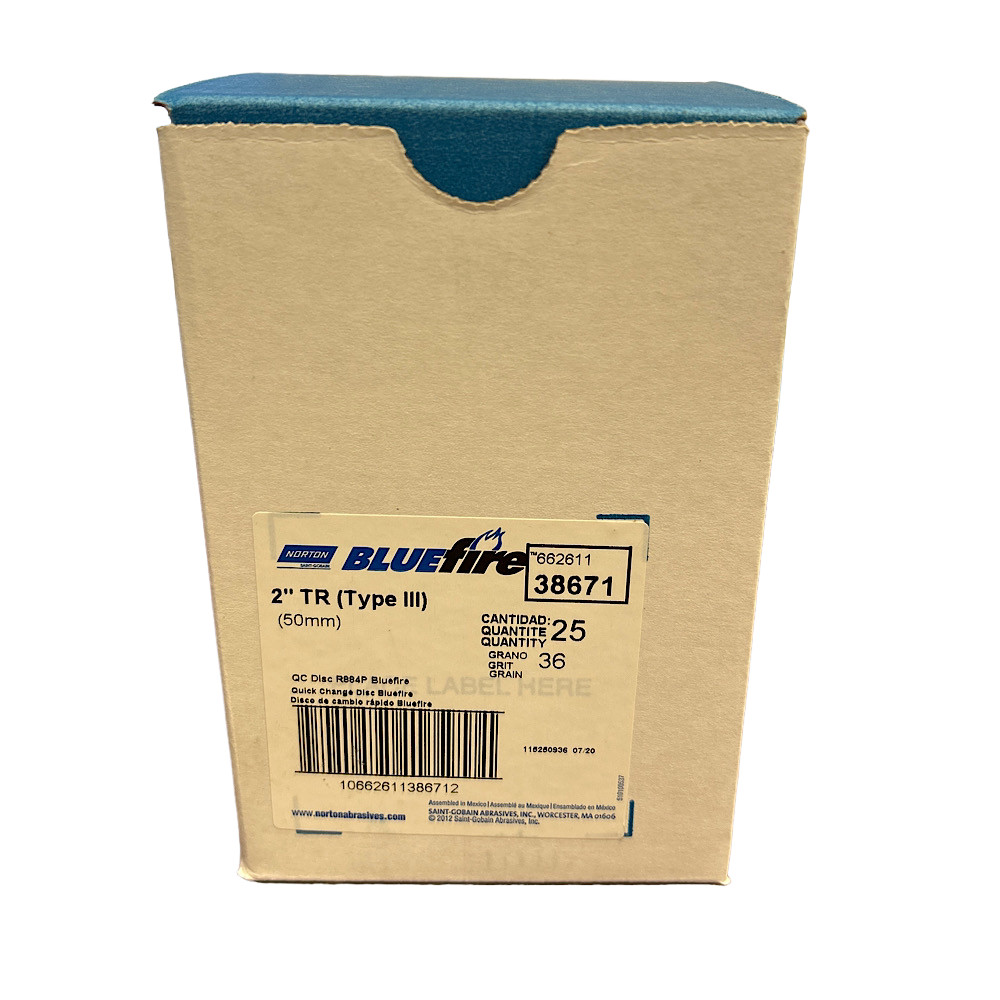 Norton 38671 2" 36 Grit Zirconia Alumina Quick Change Discs (Box of 25) -