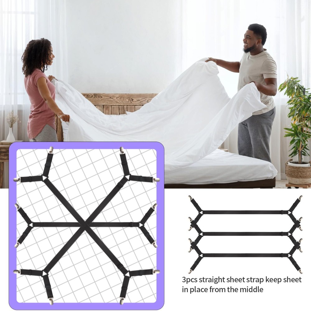 Bed Sheet Straps3PCS Secure and Sheet Holder Straps for Full Size BedAdjustab...