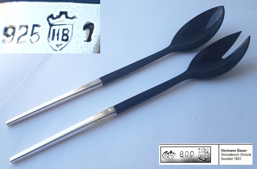 Set Serving Spoon + Serving Fork, 925er Silver, Hermann Bauer, Um 1960 N899