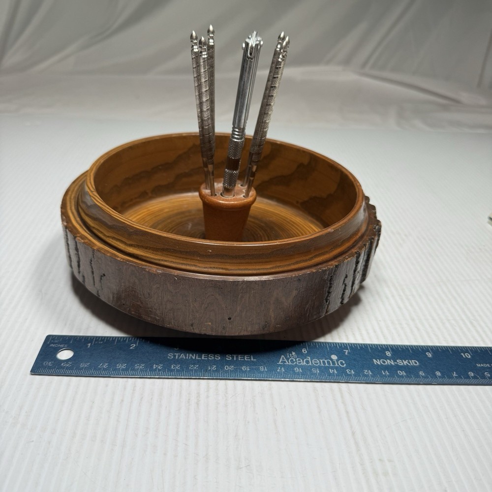 Rusticware Vintage Tree Bark Walnut Nut Bowl with Nut Cracker & 6 Picks