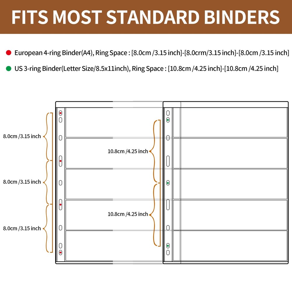 10 Sheets 20 Pages Postage Stamp Album Pages, 5 Pockets 7.7X 1.97in Stamp Col...
