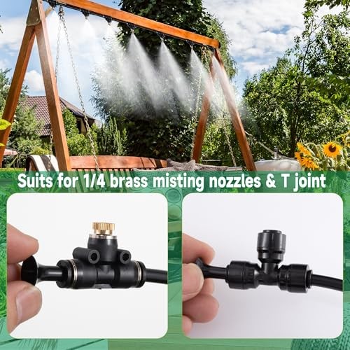 20 Pcs Brass Misting Nozzle T-joint Quick Connect 1/4 Drip Line Plugs for