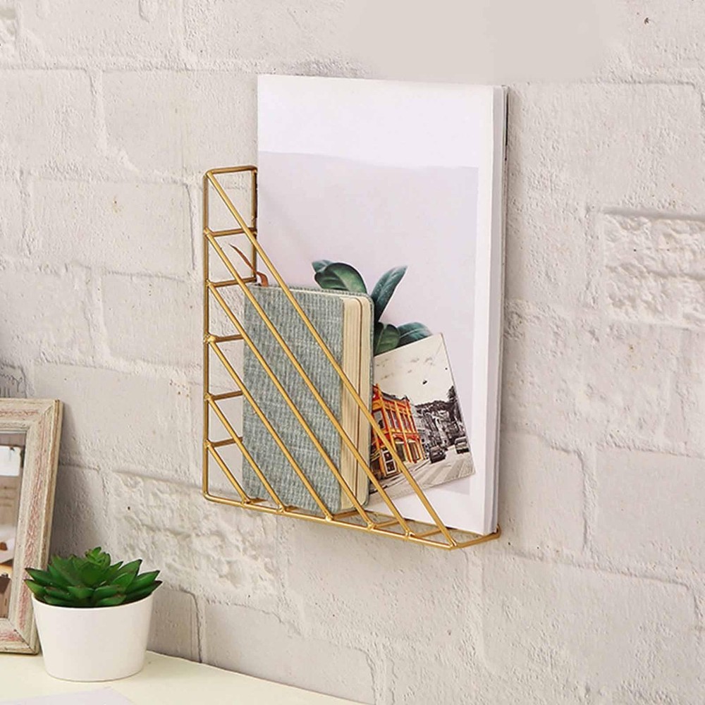 Triangle Wall Bookshelf Decorative Rack Display Multipurpose Storage File Holder