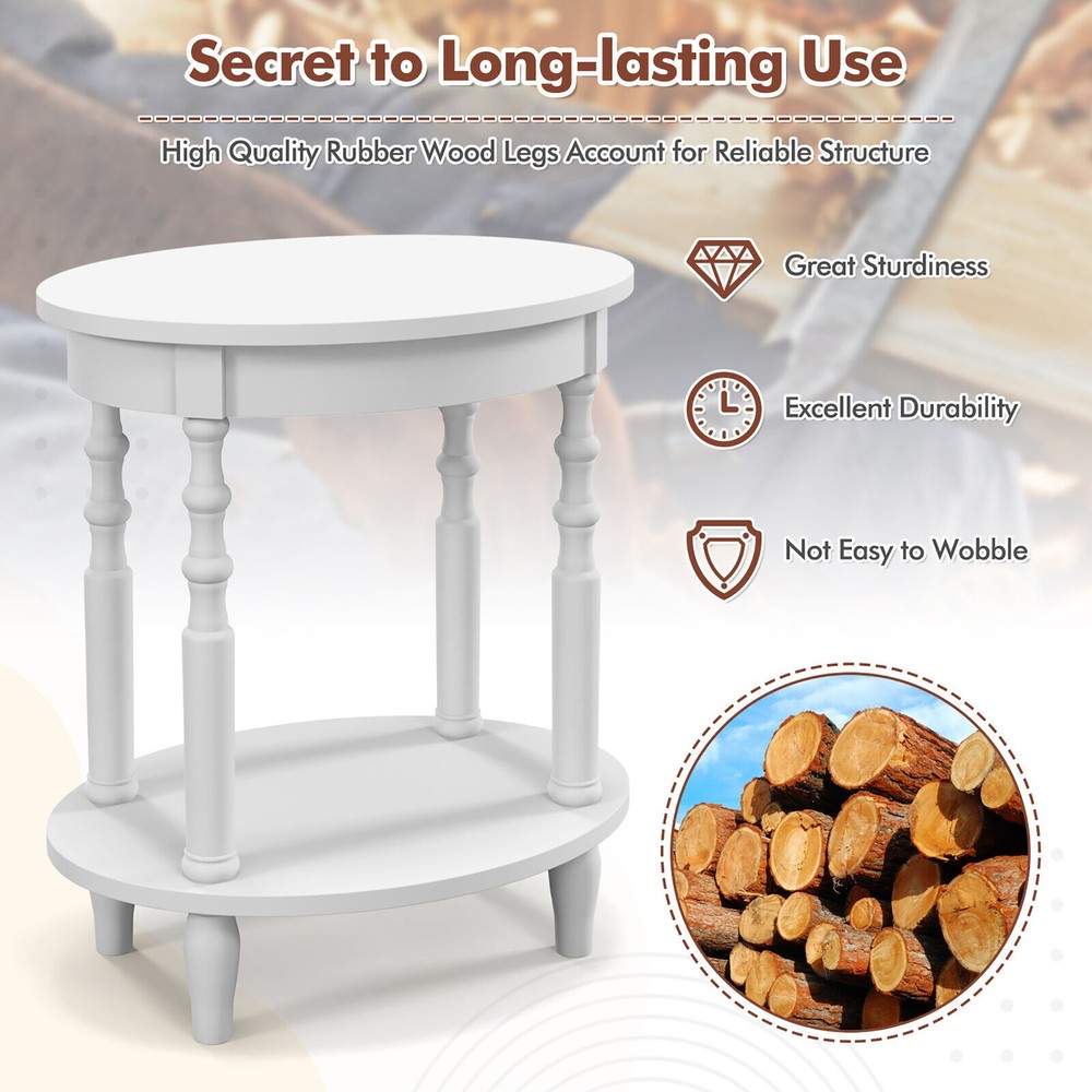 2 PCS 2-Tier End Table Oval Compact Sofa Side Nightstand w/ Storage Shelf