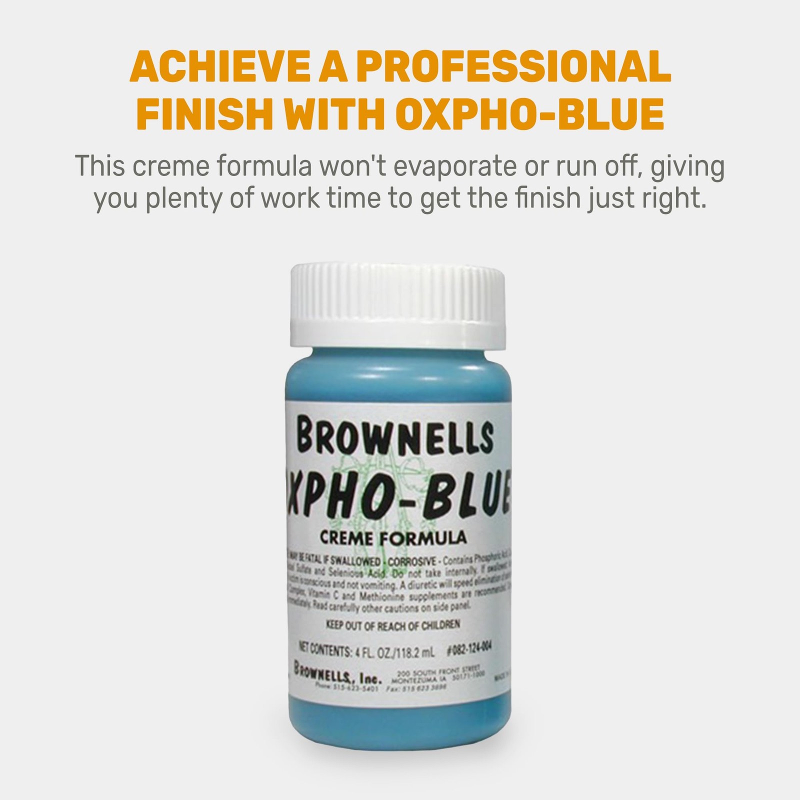 Brownells Oxpho-Blue Creme Gun Blue, Cold Bluing Solution, 4 FL Oz, Blue