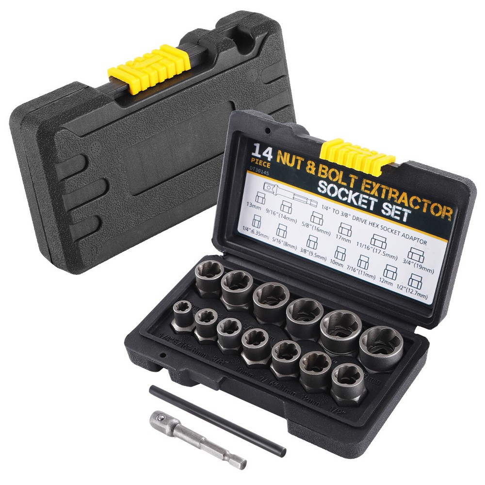 15PC Impact Bolt Nut Remover Extractor Socket Tool Set for Damaged Rusted Frozen