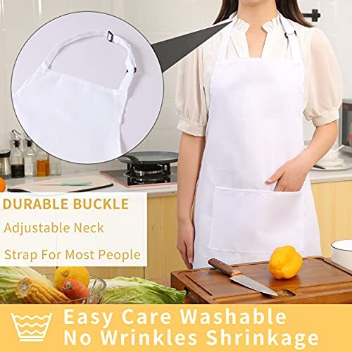 Pack Adjustable Bib Apron, Waterdrop Resistant Aprons with 2 Polyester-white