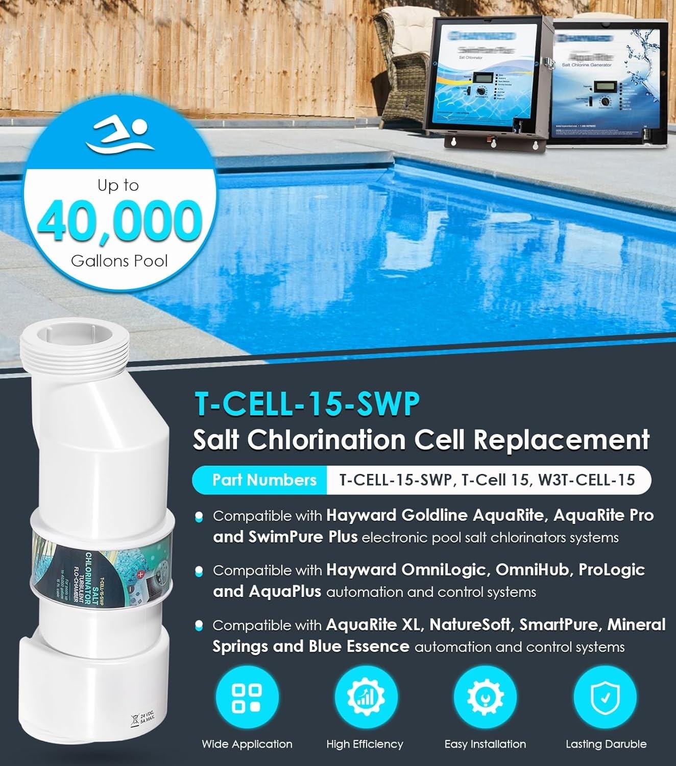 T-CELL-15-SWP Salt ChIorination Cell Replacement for Hayward TurboCell T-15