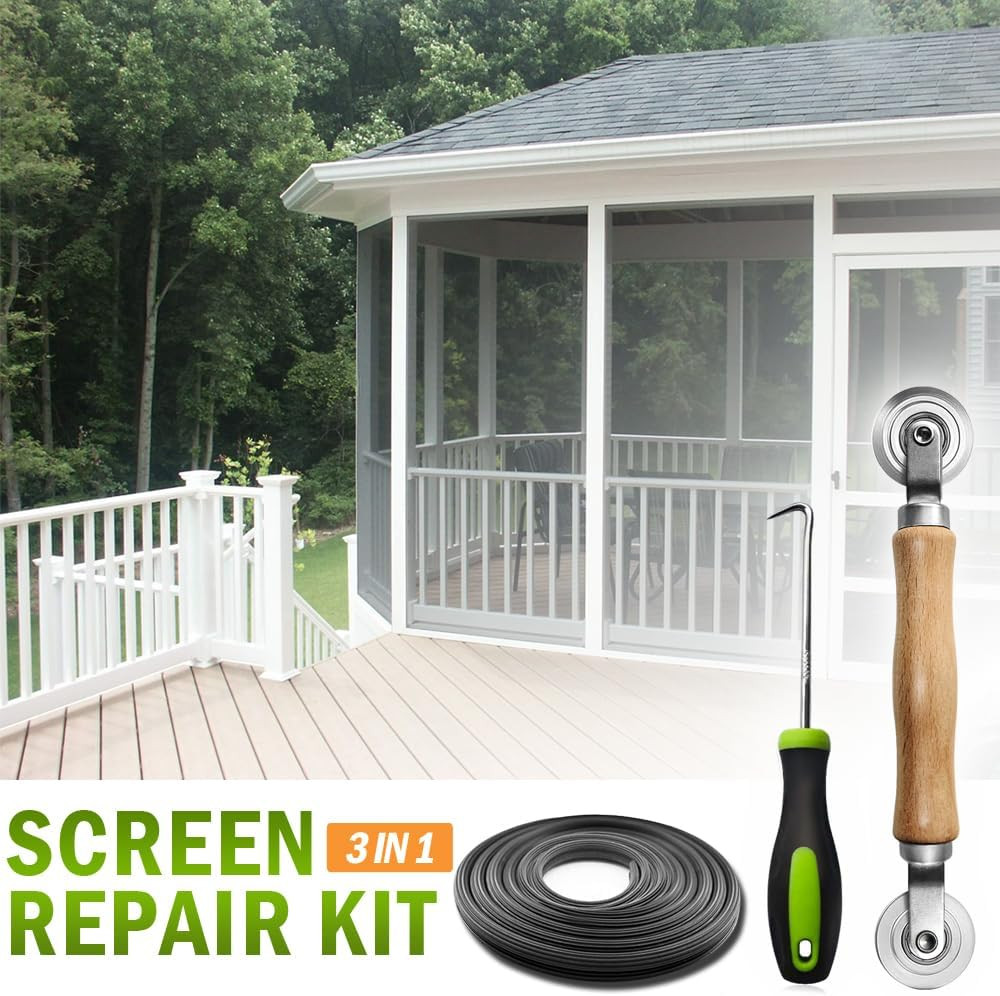 Screen Repair Kit, Screen Roller Tool, Steel Roller with Bear+32Ft Screen Spline