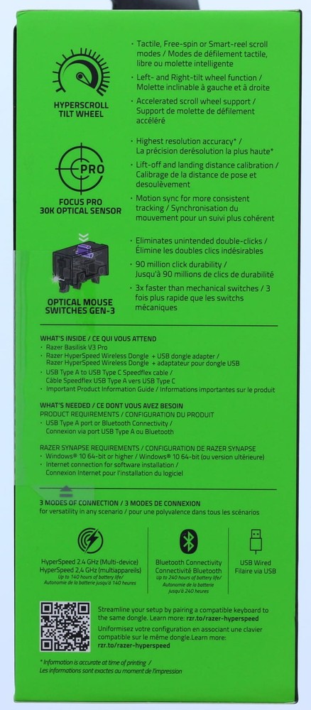 Razer Basilisk V3 Pro Customizable Wireless Ergonomic Gaming Mouse White Editio