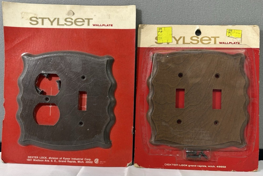 1970's Stylset Double Light Switch & Plug + Switch Wall Plates Brown Nutmeg 409