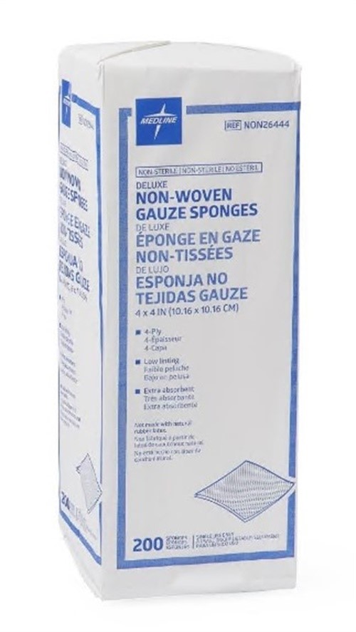 Medline NON26444 - Non-Sterile Gauze Sponges, 4" x 4", 4-Ply - Pack/200