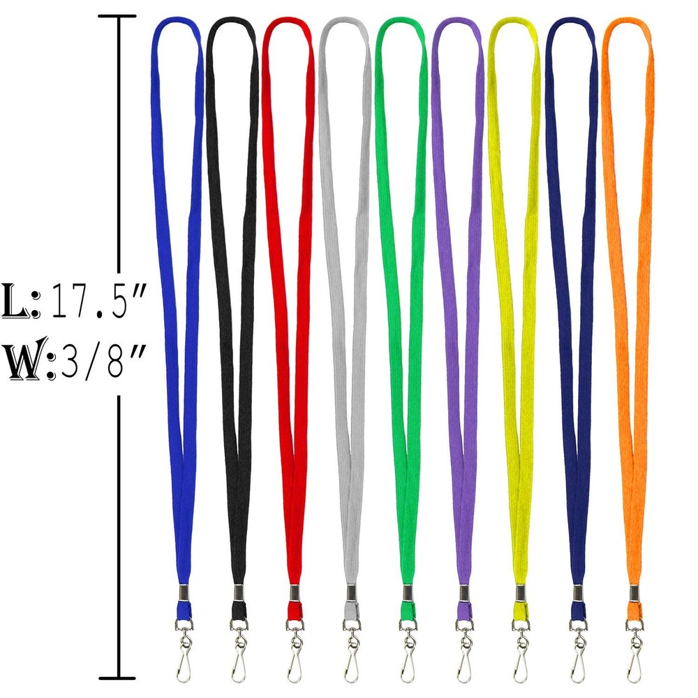 100 Pack Bulk Lanyards, ID Badges, Flat, Swivel Hooks, Clip, Neck, Strap, Set