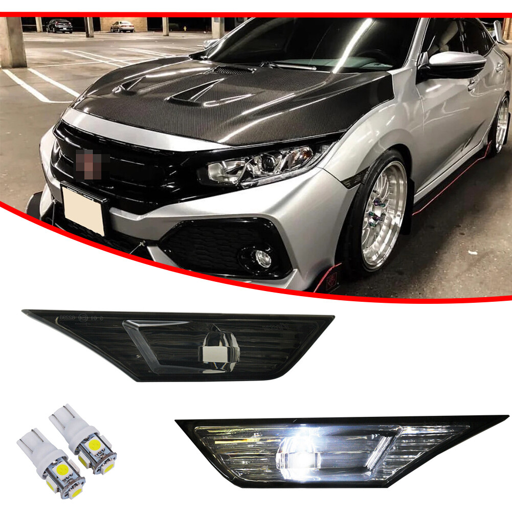 Smoked Side Marker Lamp Turn Signal Light W/ Led Bulbs for Honda Civic 2016-2021
