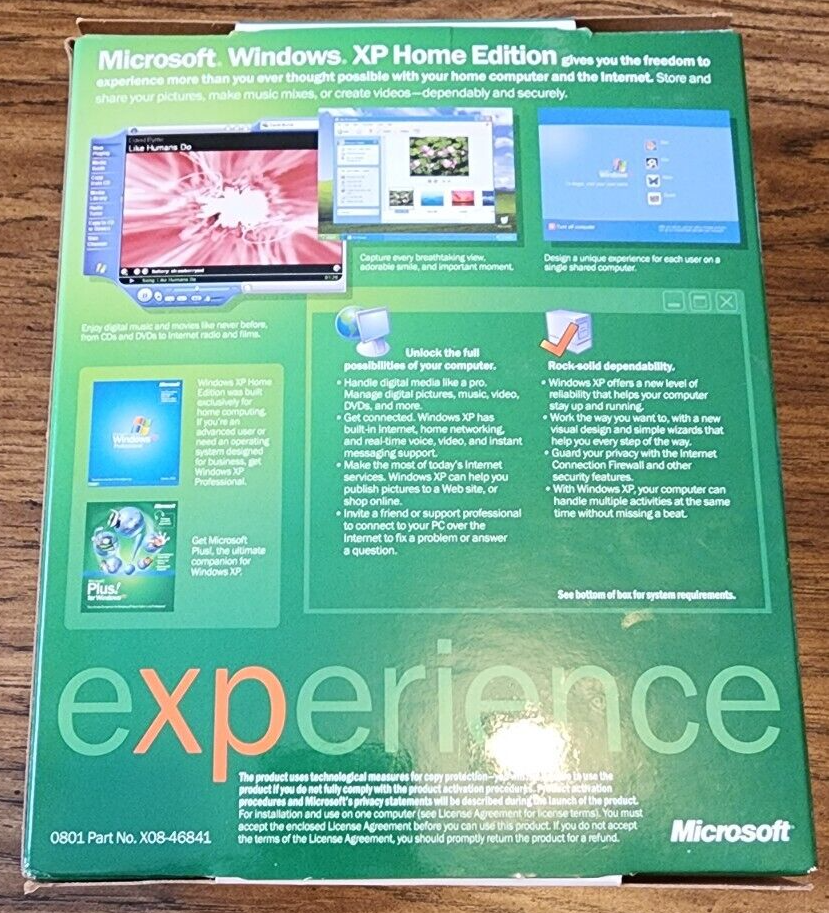 Microsoft XP Home Edition Version 2002 Software w/ COA Key Upgrade New-In-Box