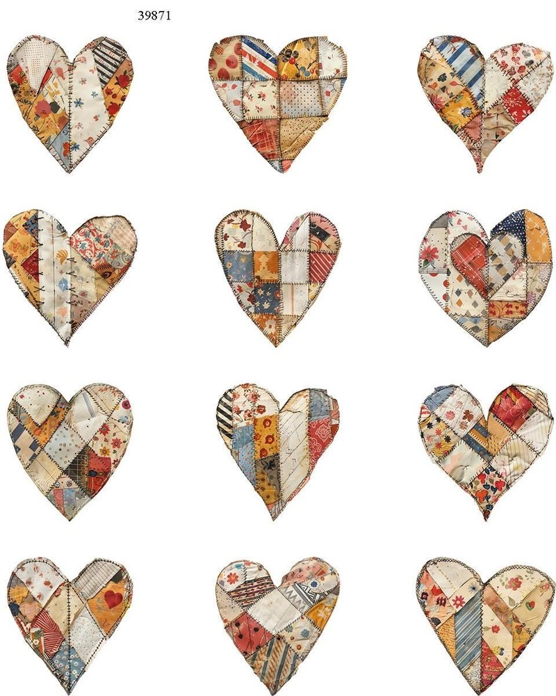Patchwork Herats -  Ceramic Decals- Enamel Decal  - Glass Decal- 39871
