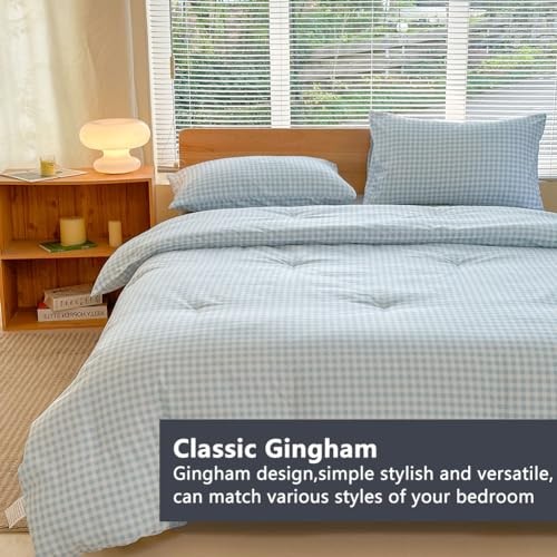 Comforter Set, Light Bedding Comforter Sets, Blue Grid Bed Queen Blue Gingham