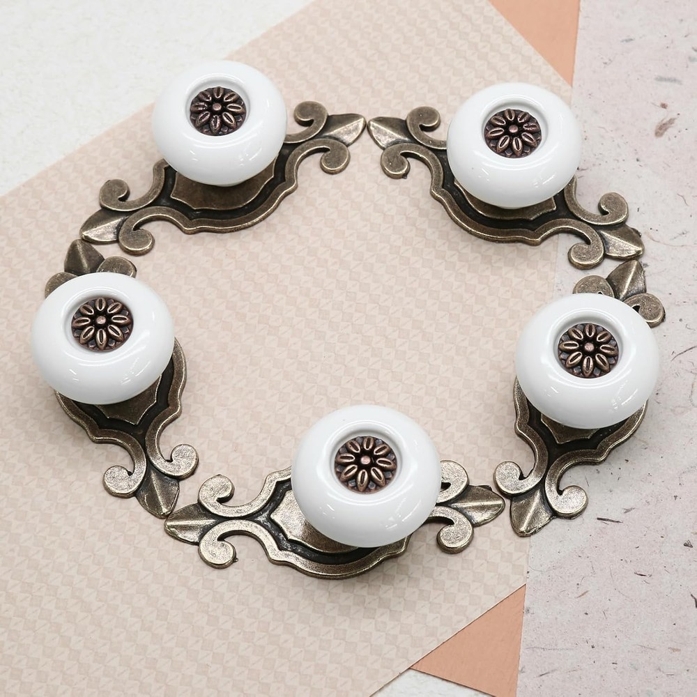 10pcs Ceramic Knobs White Dresser Knobs, Vintage Cabinet Knobs with Antique Bron