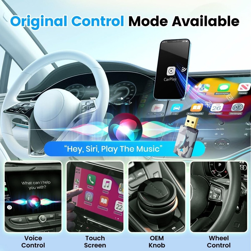 2 in 1 Mini Android Auto & Carplay Wireless Adapter with Fast Stable Connection,