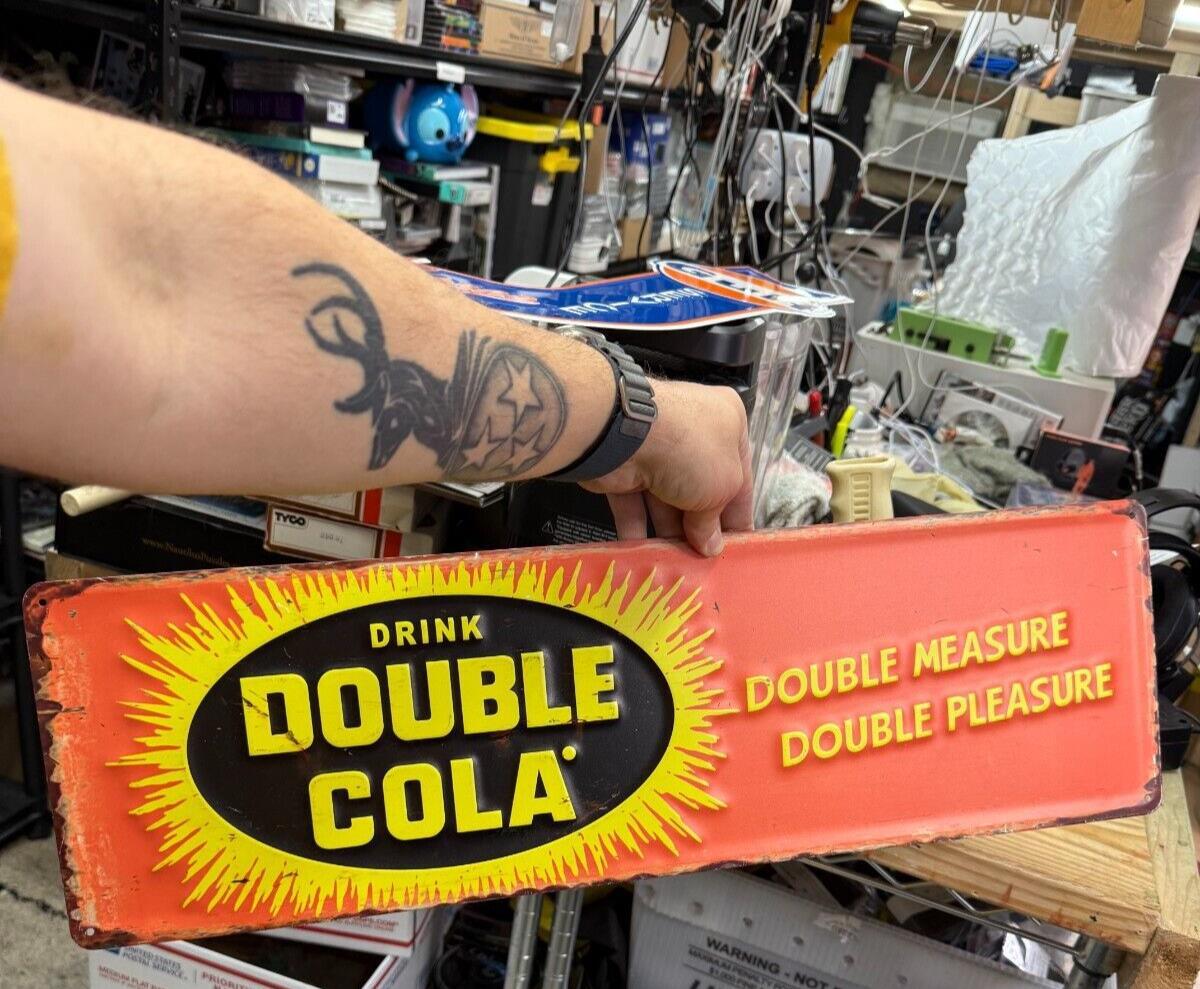 "DOUBLE COLA" EMBOSSED METAL ADVERTISING SIGN, (26"x 8") AWESOME SIGN