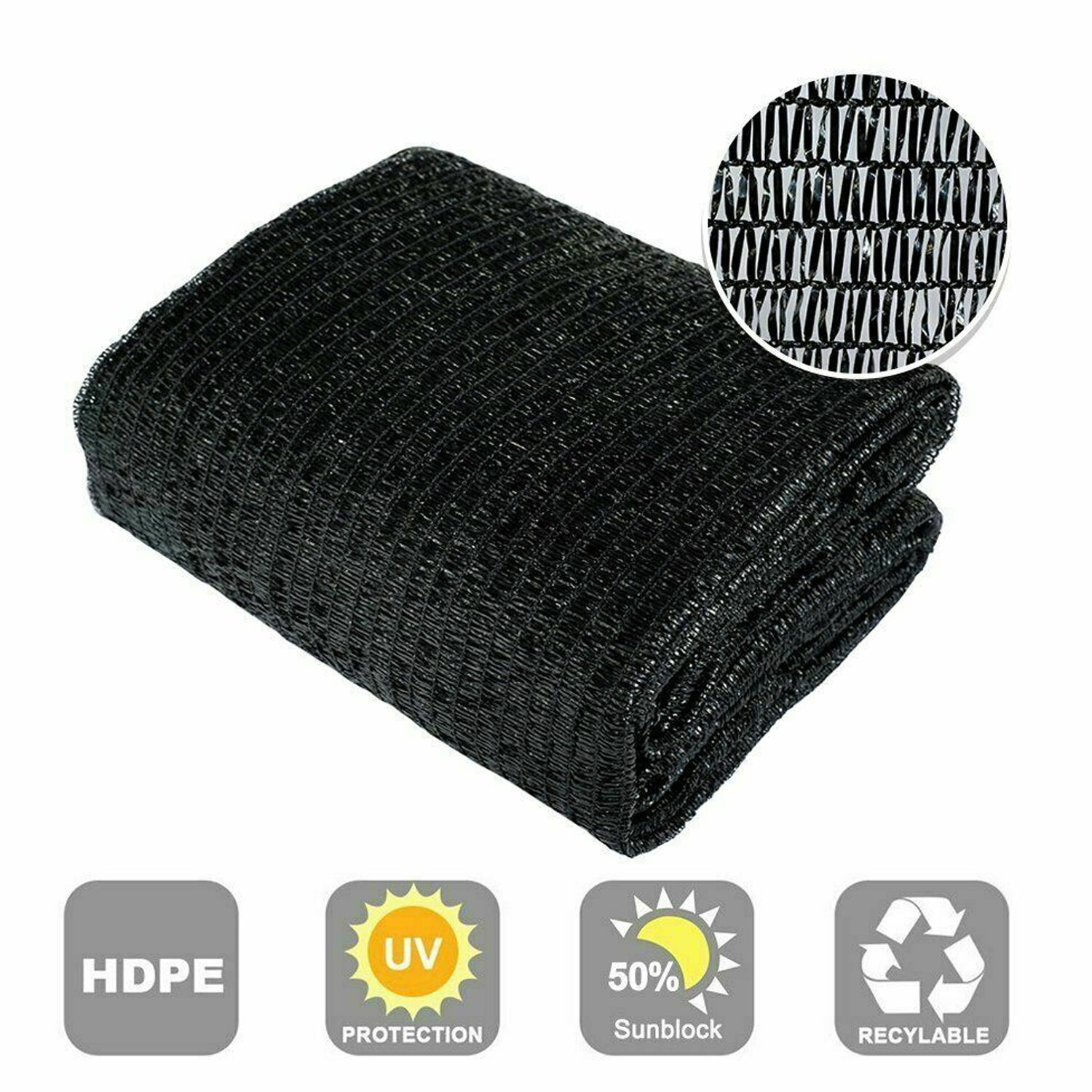 50% UV Sunblock Shade Cloth for Garden Plant Cover Black Greenhouse Patio