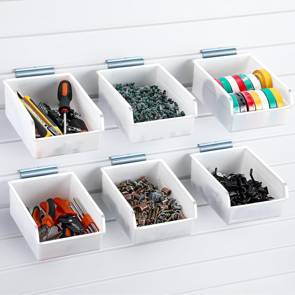 Slatwall Storage Bins with Hooks Set Wall Organizer Containers for Workshop O...