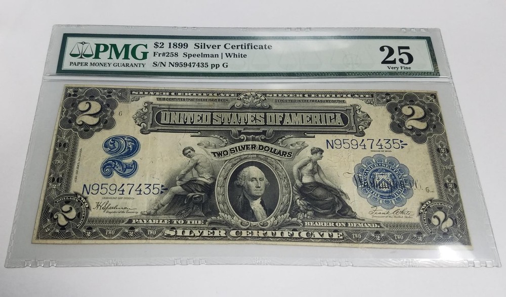 1899 $2 Silver Certificate | PMG 25, VF | Blue Seal | Large Size Note