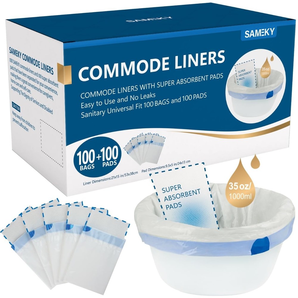 SAMEKY Commode Liners with Absorbent Pads | 1 Count (Pack of 100)