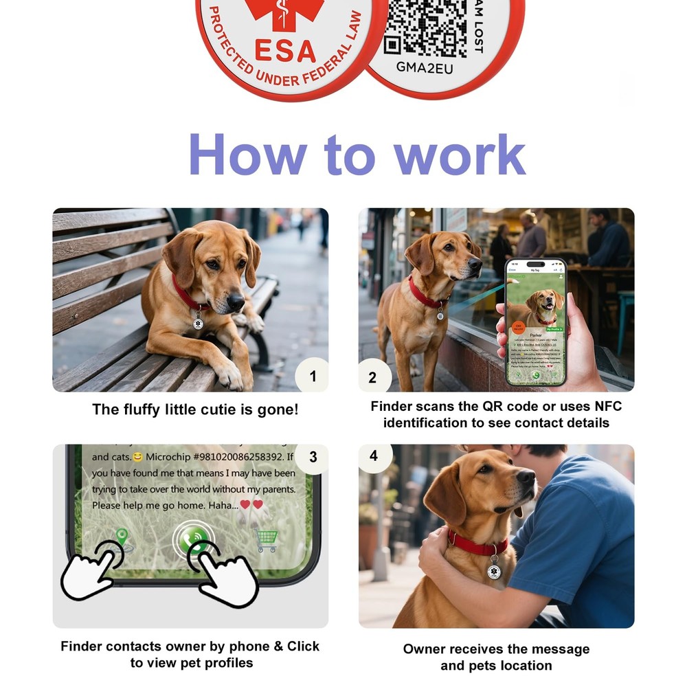 ESA Dog Tag Red Regular QR Code Modifiable Pet Profile Scannable ID Silicone