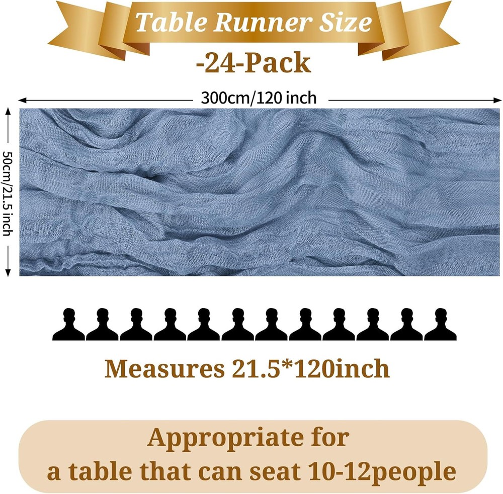 24 Pack Dusty Blue Cheesecloth Table Runner, 10FT 24 Pack,