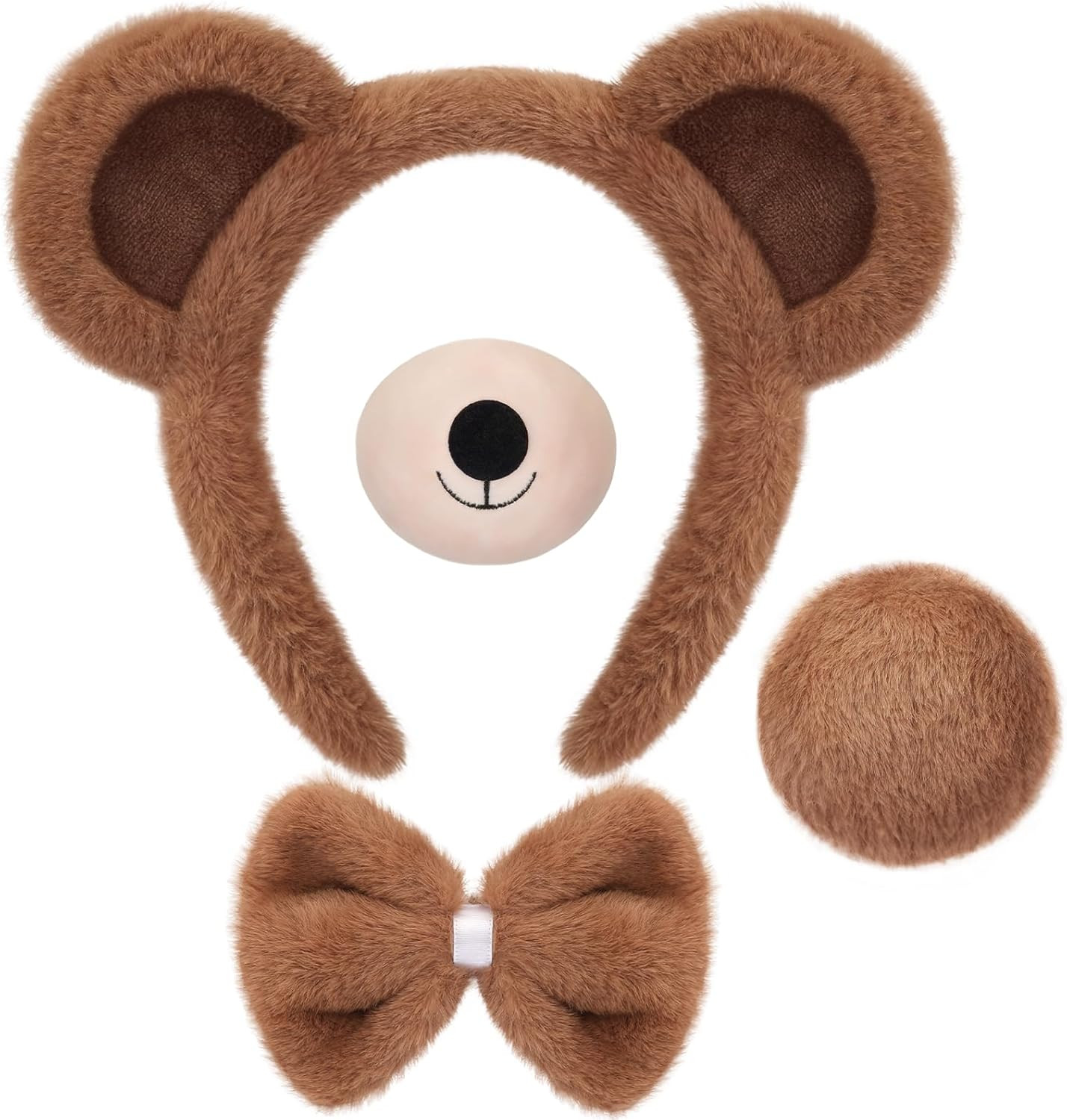 4 PCS Bear Costume Accessories Set Bear Ears Headband and Tail Bear Nose Bowtie