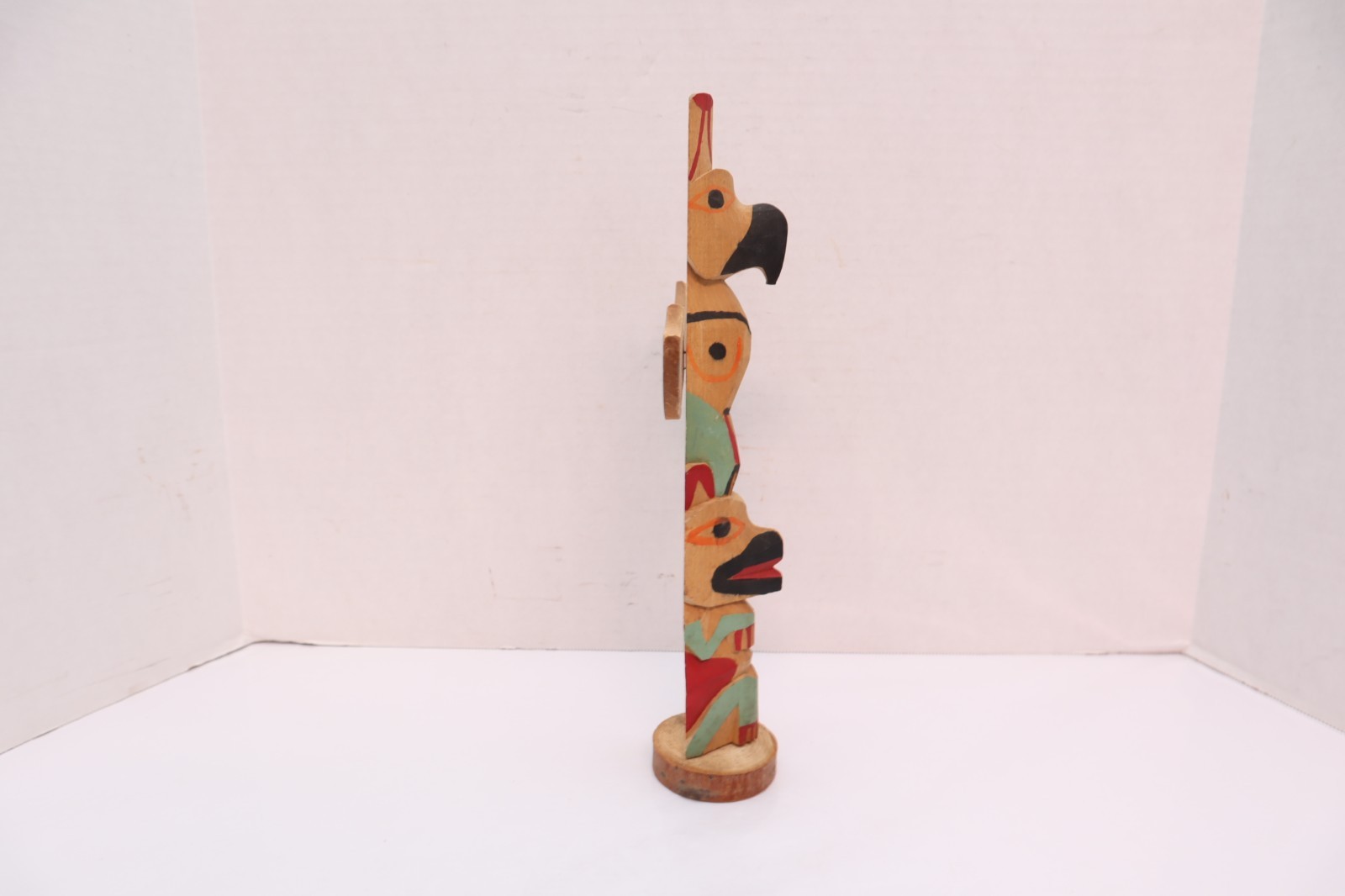 Vintage Northwest Coast Wood Carved Totem Pole 12.75" Tall Alaskan Sculpture