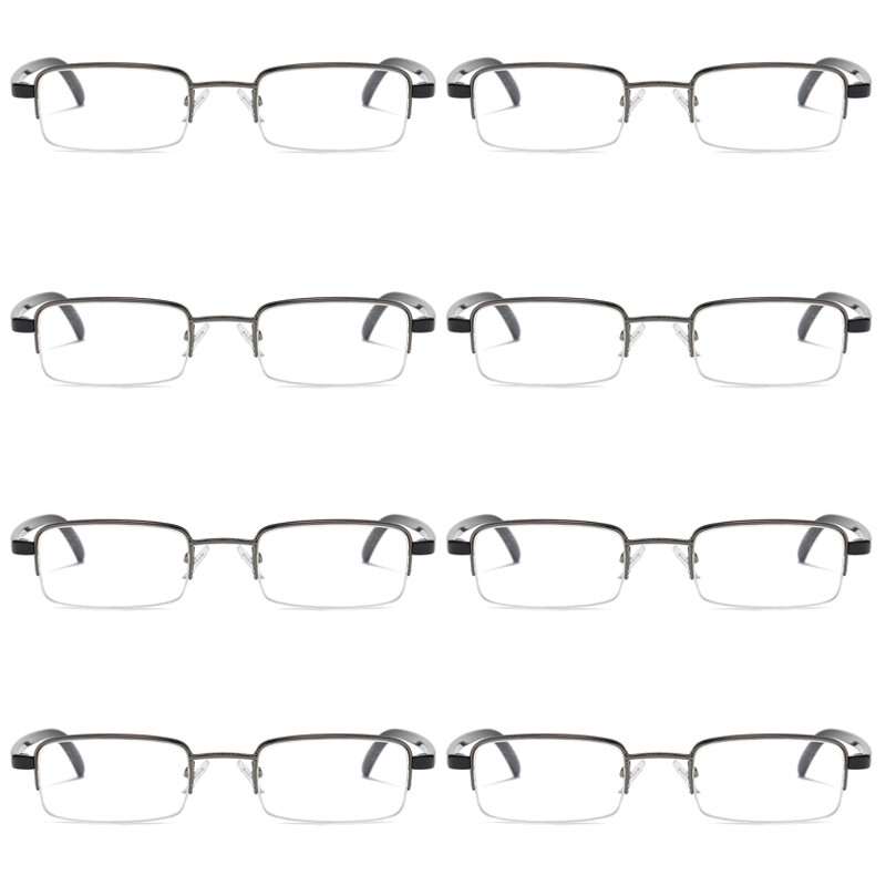 8 Pairs Mens Half Frame Lightweight Rectangular Reading Glasses Classic Readers