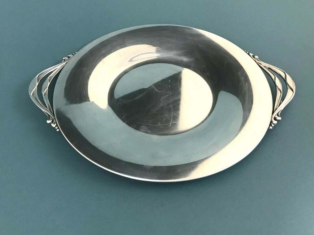 Denmark MCM E. Dragsted Silver Plate Dessert Serving Plate Scroll Handles 13''