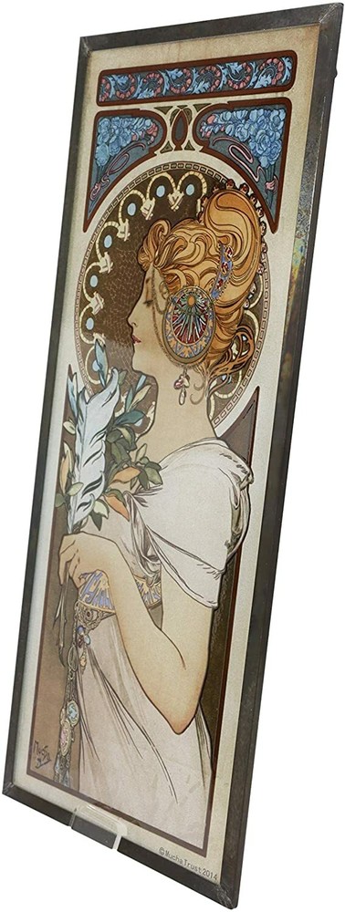 Mucha Stained Glass - Alphonse Mucha Feather Art Glass Panel