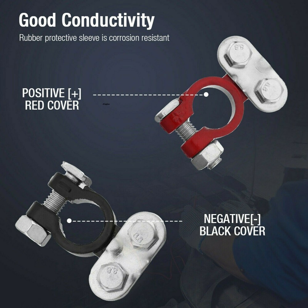 2PCS Negative & Positive Car Battery Cable Terminals Top Post Connectors Clamp