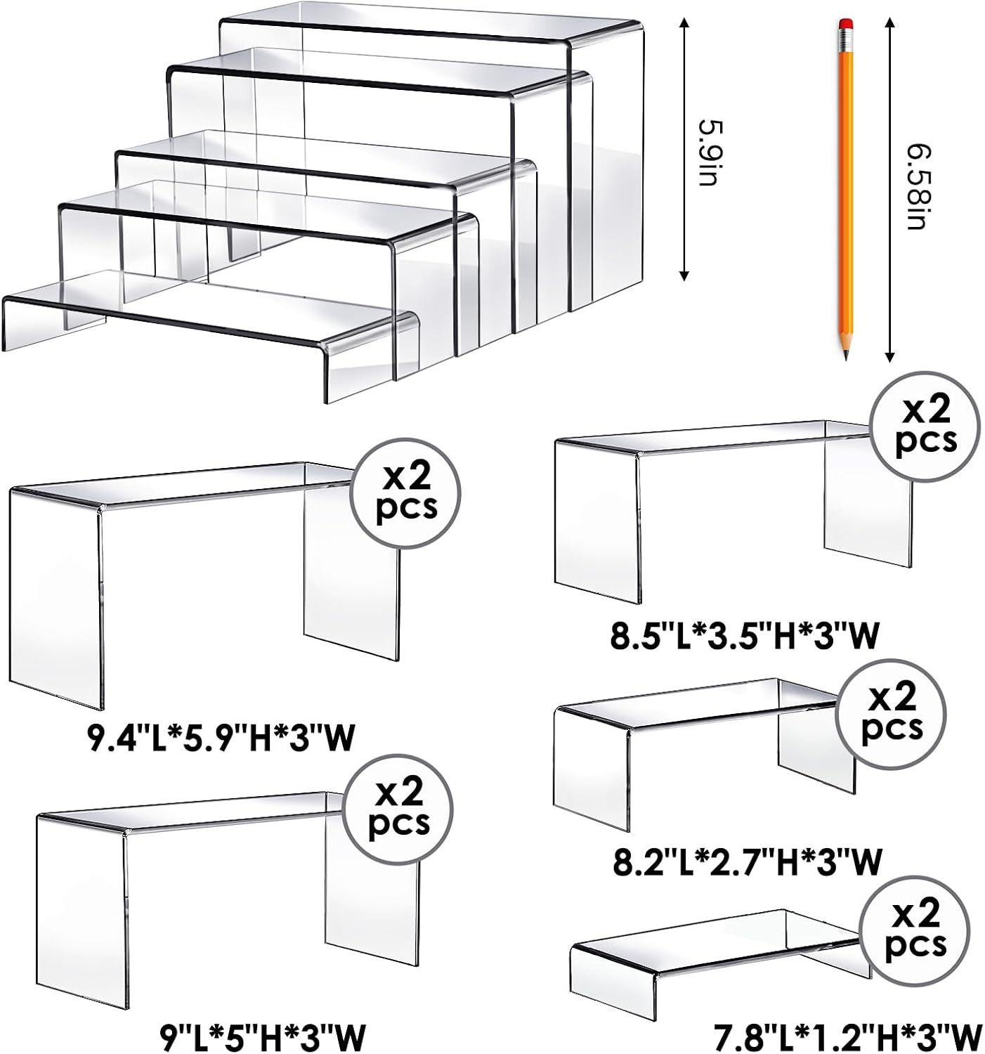 Fixwal 10Pcs 2 Set Acrylic Risers for Display Clear Perfume Organizer Stands Acr