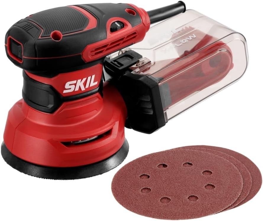 Ergonomic 5” Orbital Sander - Low Vibration & Easy Dust Collection with 3 Sheets