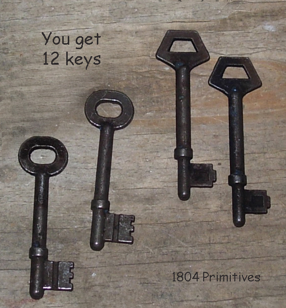 12 Primitive Blackened Metal 2-1/2" Keys - 2 Styles