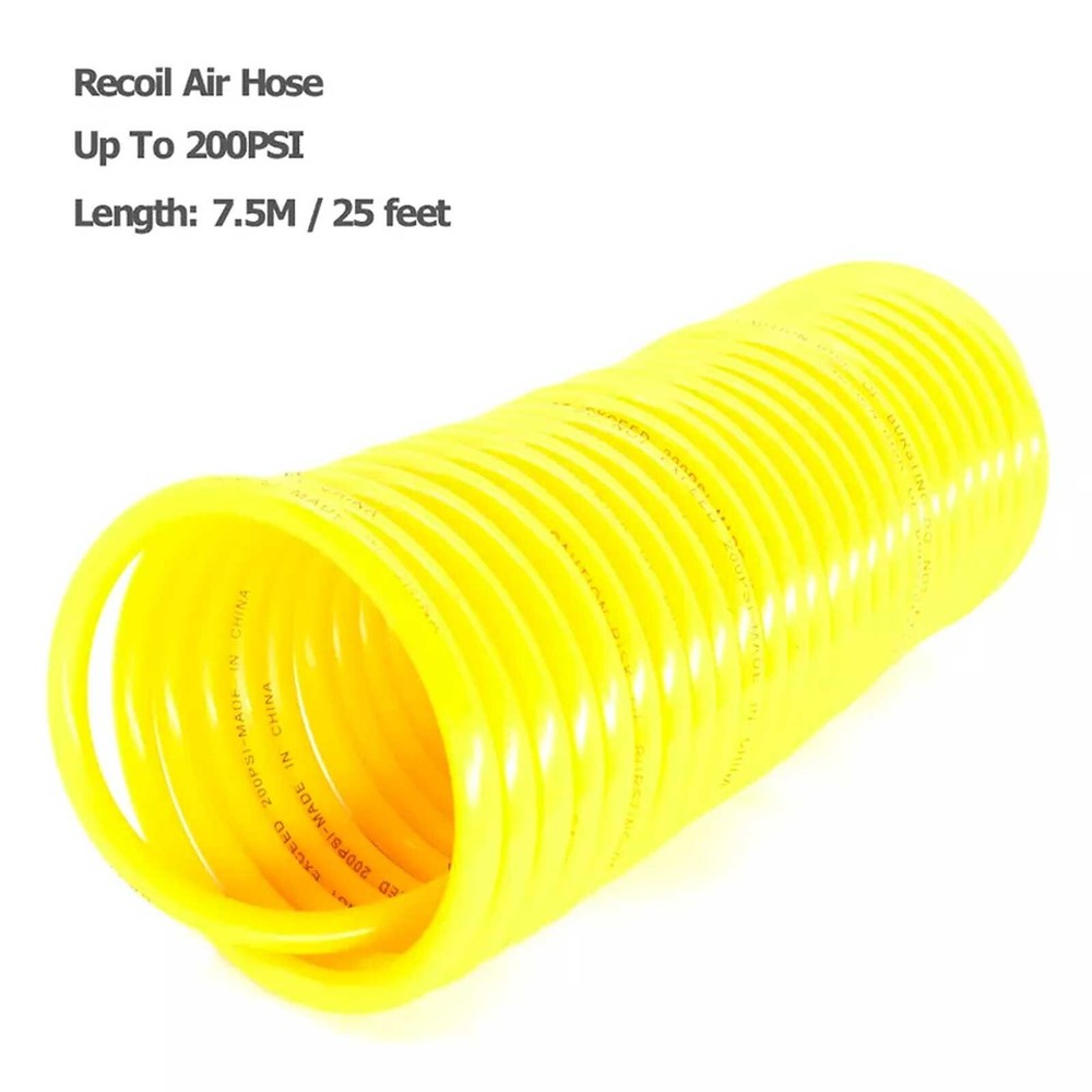 25ft 1/4" Recoil Air Hose Re Coil Spring Ends Pneumatic Compressor Tools 200PSI