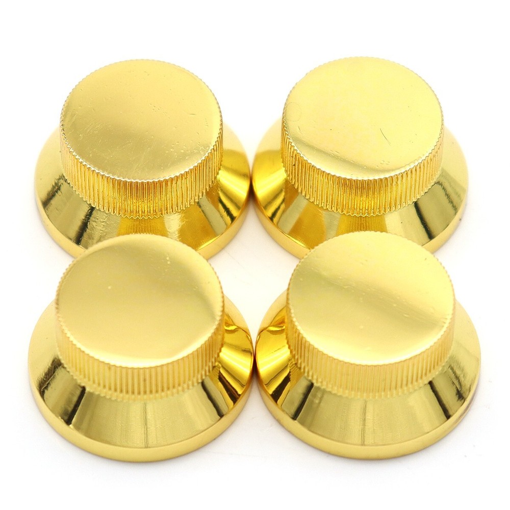 4 Pcs Metal Hat Top Flat Top Bass Knobs Guitar Knobs Push-in Control Knobs Gold