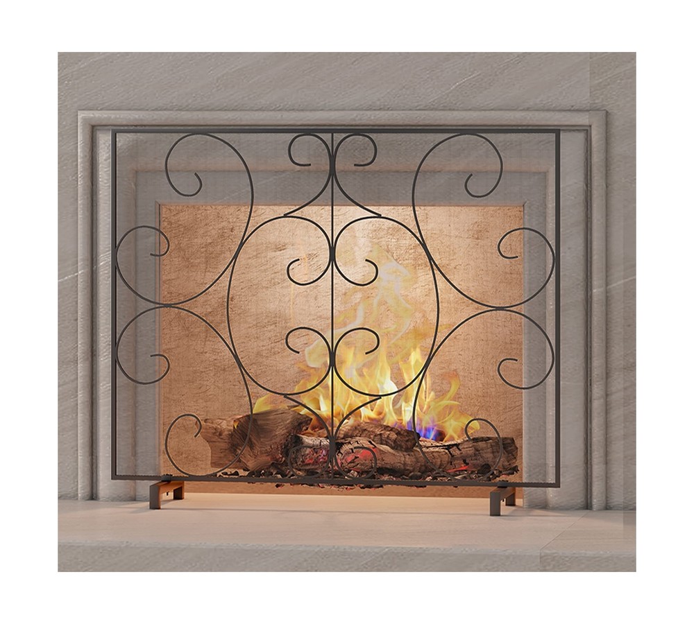 Kingson Single Panel Fireplace Screen Cover Handcrafted Solid Wrought Iron Me...