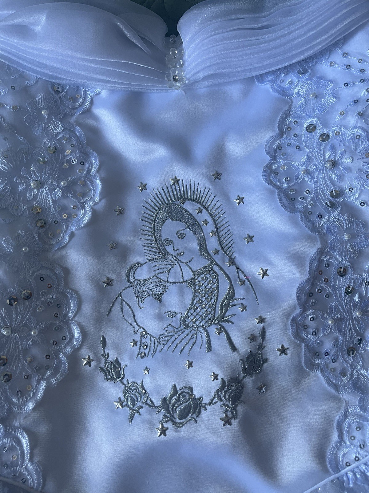 Vestido de Primera Comunión Niña Talla 14 con La Virgen De Guadalupe