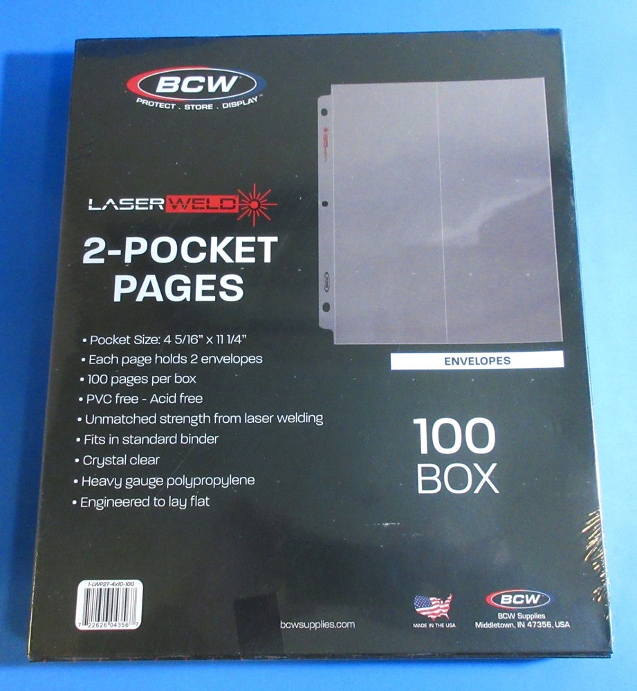 100 LASERWELD 2-POCKET #10 ENVELOPE ALBUM PAGES, FOR COVERS & MORE ARCHIVAL SAFE