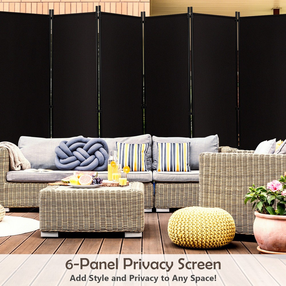 6-Panel Folding Room Divider 6' Rolling Privacy Screen w/ Lockable Wheels Brown