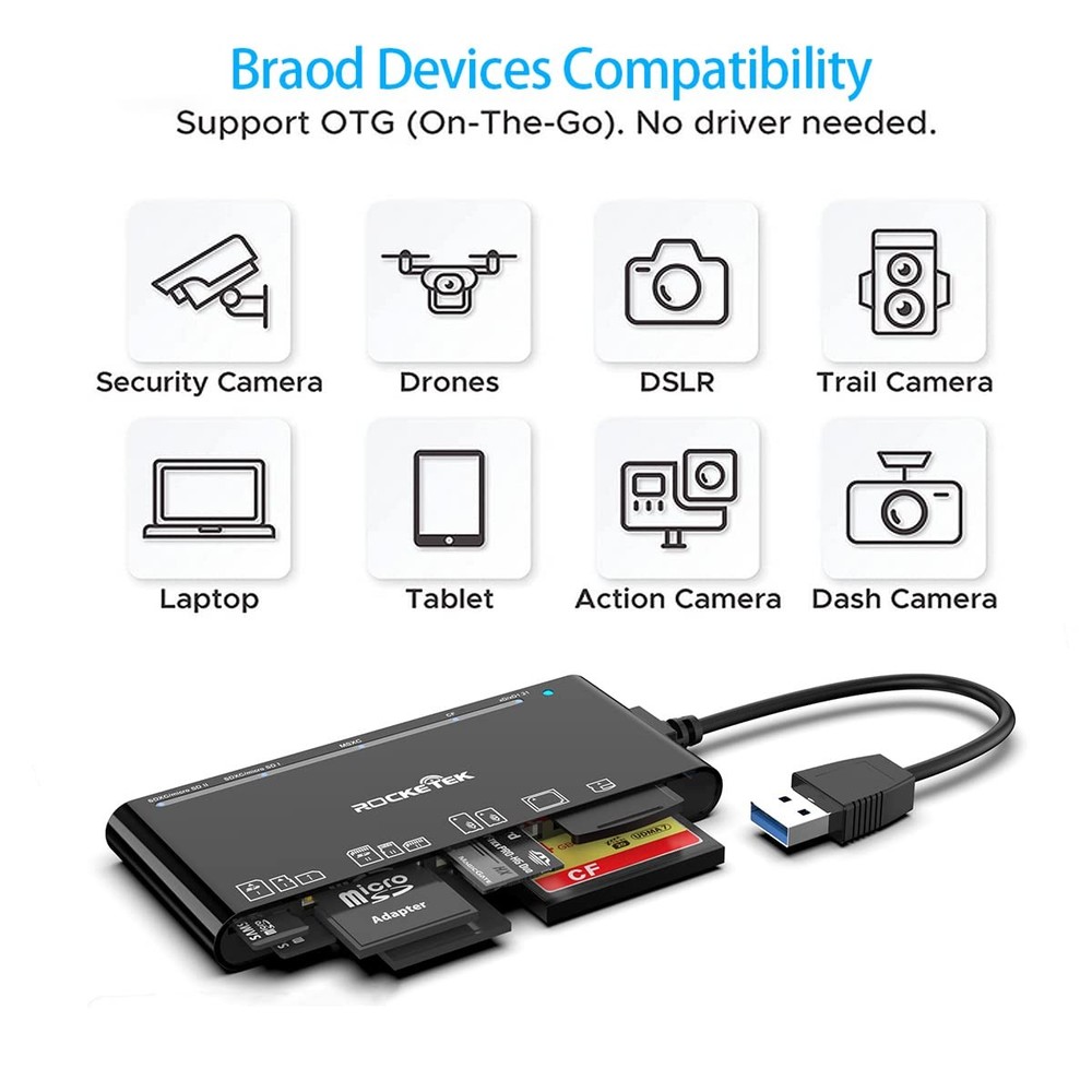 USB3.0 Multi-Card Reader, SD/TF/CF/Micro SD/XD/MS 7 in 1 Fast USB A, ST-A-CR7
